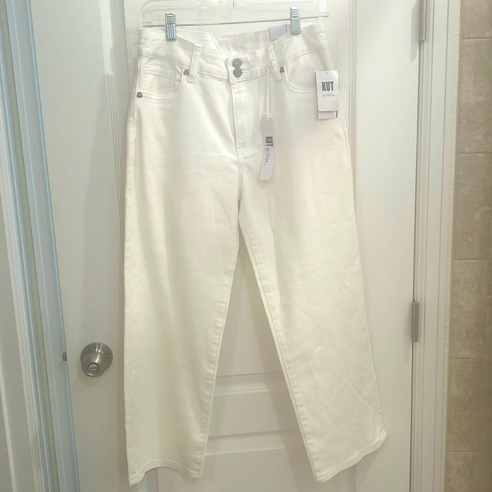 Kut high rise wide leg denim pants in white, size 4.